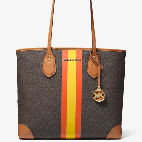 Michael Kors Handbags - Michael Kors Eva Large Signature Logo Stripe Tote Bag